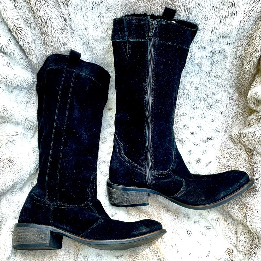 Black Suede French Fashion Cowboy Boots